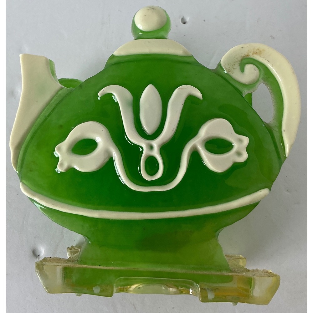 Unbranded Vintage Teapot Napkin Holder Green White Resin Retro Kitchen Decor